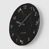 グラムモダンフェイクバラ金ゴールドルックアンドブラックマーブル ラージ壁時計 (傾斜)