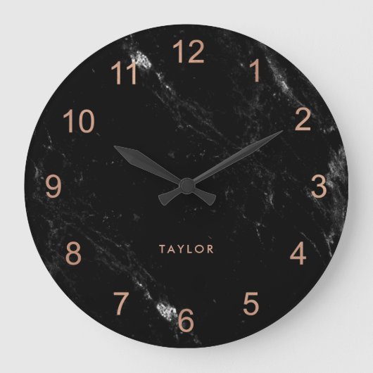 グラムモダンフェイクバラ金ゴールドルックアンドブラックマーブル ラージ壁時計 (正面)