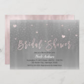グラムモダンブライダルシャワーシルバーグレーピンクハート 招待状 (正面/裏面)