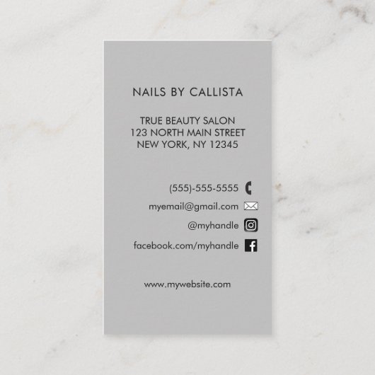 グラムモダンブラックシルバーグリッター爪、 ネイル 名刺 (裏面)