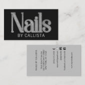 グラムモダンブラックシルバーグリッター爪、 ネイル 名刺 (正面/裏面)