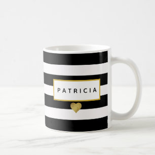 グラムモダンブラックストライプ金ゴールドハート コーヒーマグカップ
