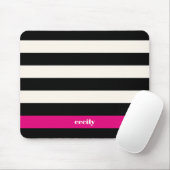 グラムモダンブラック、クリーム&明るい赤紫色ストライプ マウスパッド (マウス)