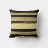 グラムモダンブラック&金ゴールドブラシストロークストライプシック クッション (裏面)