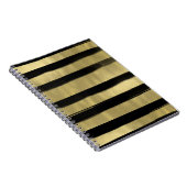 グラムモダンブラック&金ゴールドブラシストロークストライプシック ノートブック (右側)