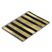 グラムモダンブラック&金ゴールドブラシストロークストライプシック ノートブック (左側)