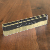 グラムモダンブラック&金ゴールドブラシストロークストライプ デスクネームプレート (側面)
