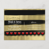 グラムモダンブラック&金ゴールド赤いハート日付を保存 案内ポストカード (裏面)