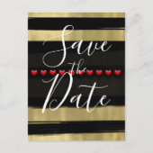 グラムモダンブラック&金ゴールド赤いハート日付を保存 案内ポストカード (正面)