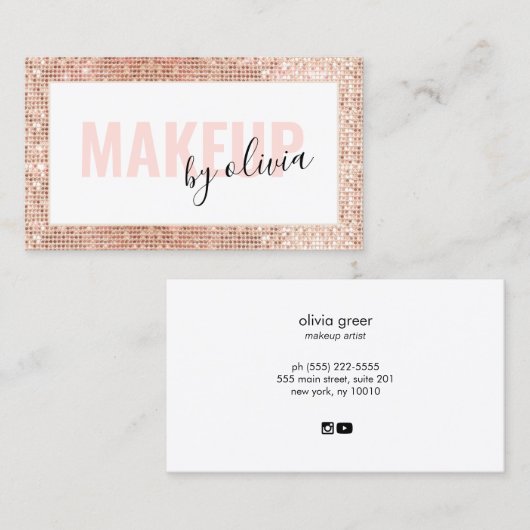 グラムモダンメイクアップアーティストバラ金ゴールド 名刺 (正面/裏面)