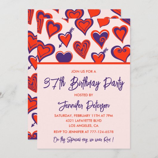 グラムモダンレッドピンクハート37歳 招待状 (正面/裏面)