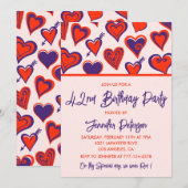 グラムモダンレッドピンクハート42歳 招待状 (正面/裏面)