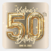 グラムモダン金ゴールドとダイヤモンドアクセント50誕生日 スクエアシール (正面)