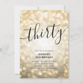 グラムモダン金ゴールドグリッターライト30歳の誕生日 招待状 (正面)