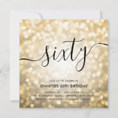 グラムモダン金ゴールドグリッターライト60誕生日 招待状 (正面)