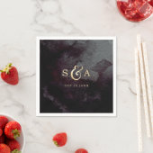 グラムモダン金ゴールドフェイクグリッター書道モノグラム スタンダードカクテルナプキン (インサイチュ)