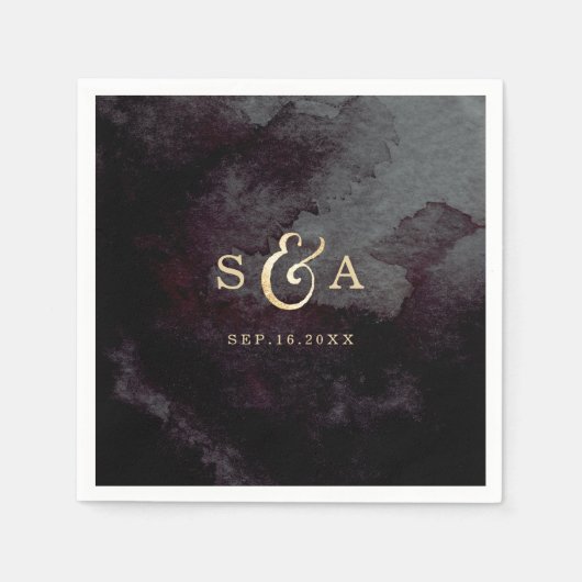 グラムモダン金ゴールドフェイクグリッター書道モノグラム スタンダードカクテルナプキン (正面)