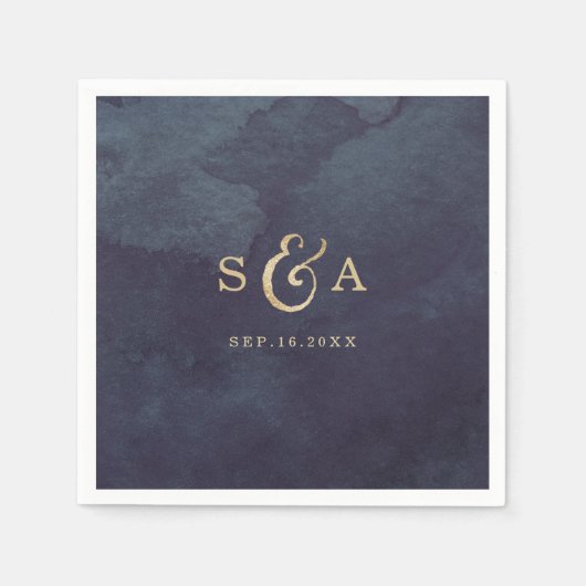 グラムモダン金ゴールドフェイクグリッター書道モノグラム スタンダードカクテルナプキン (正面)