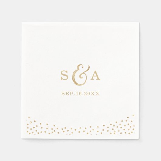 グラムモダン金ゴールドフェイクグリッター書道モノグラム スタンダードカクテルナプキン (正面)