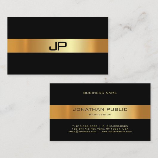 グラムモダン金ゴールドライトプレーンエレガントラグジュアリーシック 名刺 (正面/裏面)