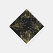 グラムモダン金ゴールド&ブラックトロピカルボタニカルフローラ スタンダードカクテルナプキン (角)