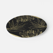 グラムモダン金ゴールド&ブラックトロピカルボタニカルフローラ ペーパープレート (アングル)