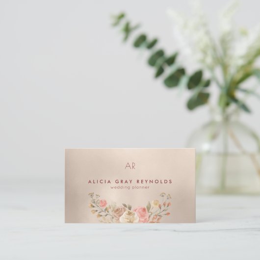 グラムモノグラムウォーターカラーフローラウェディングプランナー 名刺 (スタンド正面)