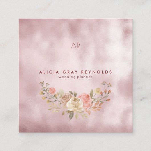 グラムモノグラムバラ金ゴールドフローラウェディングプランナー スクエア名刺 (正面)