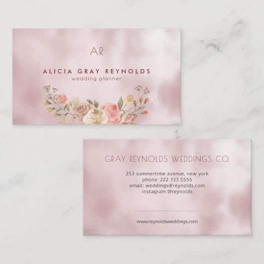 グラムモノグラムバラ金ゴールドフローラウェディングプランナー 名刺 (正面/裏面)