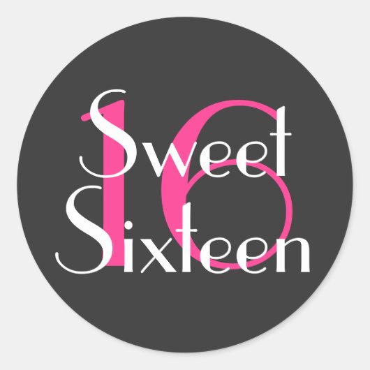 グラムモノグラムSweet sixteen16誕生日ピンクホワイト ラウンドシール (正面)