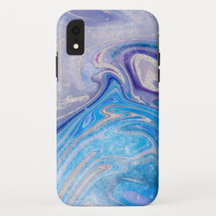 グラムライトブルーパープルシルバーグリッター大理石 iPhone XRケース