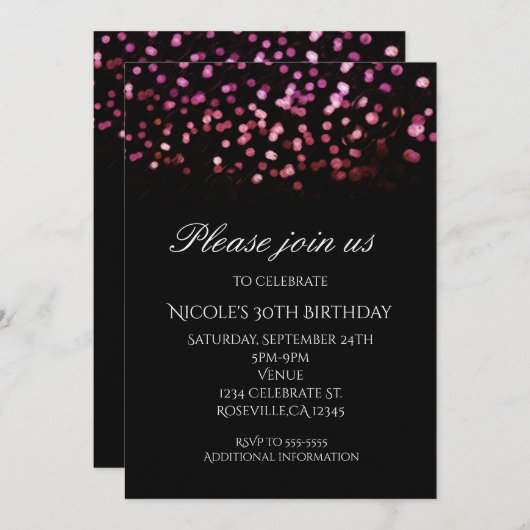 グラムライト ピンクオレンジのコンフェッティ パーティー招待状 招待状 (正面/裏面)