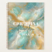 グラムラグジュアリーエレガントアクアマリンマーブル金ゴールドグリッター プランナー手帳 (正面)