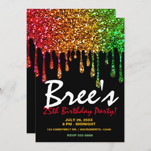 グラムラスタレインボーグリッタードリップスバースデーパーティー 招待状 (正面/裏面)