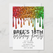 グラムラスターレインボーグリッター垂れ Birthday Party 招待状 (正面)