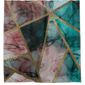 グラムラスト赤面ティール（緑がかった色）&金ゴールドシックグラマモダンール シャワーカーテン (正面)