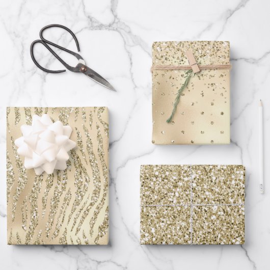 グラムラックス金ゴールドグリッターゼブラプリント ラッピングペーパーシート (正面)
