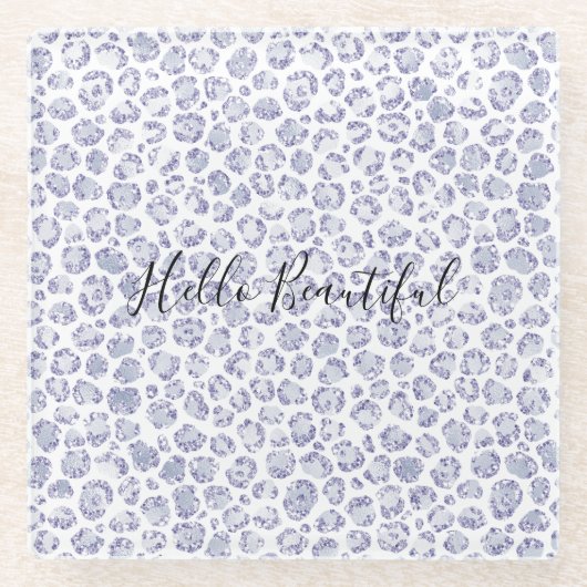 グラムラベンダー薄紫パープルヒョウ印刷グリッター ガラスコースター (正面)