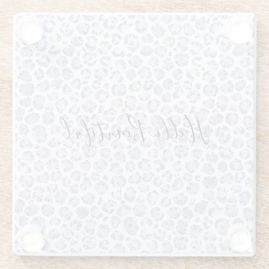 グラムラベンダー薄紫パープルヒョウ印刷グリッター ガラスコースター (裏面)