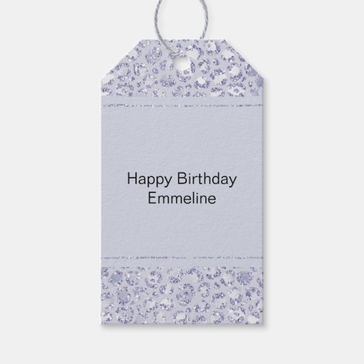 グラムラベンダー薄紫パープルヒョウ印刷グリッター ギフトタグ (正面)