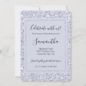 グラムラベンダー薄紫パープルヒョウ印刷グリッター 招待状 (正面)