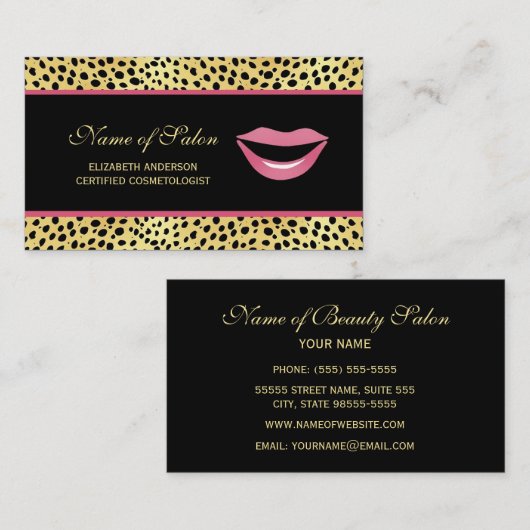 グラムリップブラック金ゴールドチエタプリント美容師 名刺 (正面/裏面)