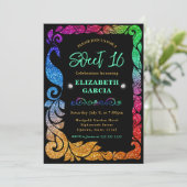グラムレインボーグラディエントグリッターピーコックスウィート16 招待状 (スタンド正面)