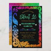 グラムレインボーグラディエントグリッターピーコックスウィート16 招待状 (正面/裏面)