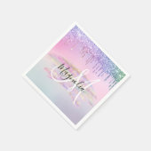 グラムレインボーユニコーングラデーショングリッターピンクモノグラム スタンダードカクテルナプキン (角)