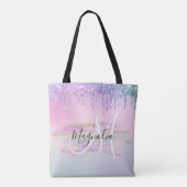 グラムレインボーユニコーングラデーショングリッターピンクモノグラム トートバッグ (裏面)