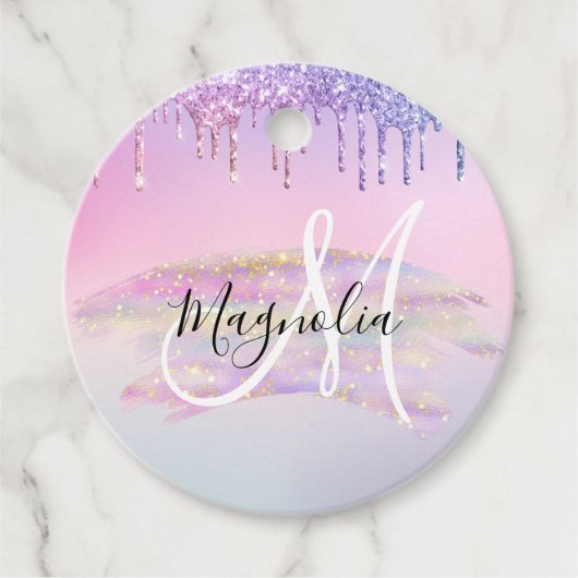 グラムレインボーユニコーングラデーショングリッターピンクモノグラム フェイバータグ (正面)