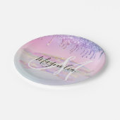 グラムレインボーユニコーングラデーショングリッターピンクモノグラム ペーパープレート (アングル)