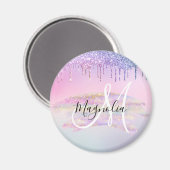 グラムレインボーユニコーングラデーショングリッターピンクモノグラム マグネット (正面/裏面)