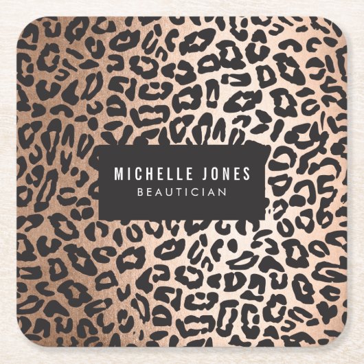 グラムレオパードアニマルプリント スクエアペーパーコースター (正面)